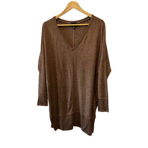 LUMIERE Tan V Neck Lightweight Long Sleeve Long Fit Tunic Oversized Sweater S